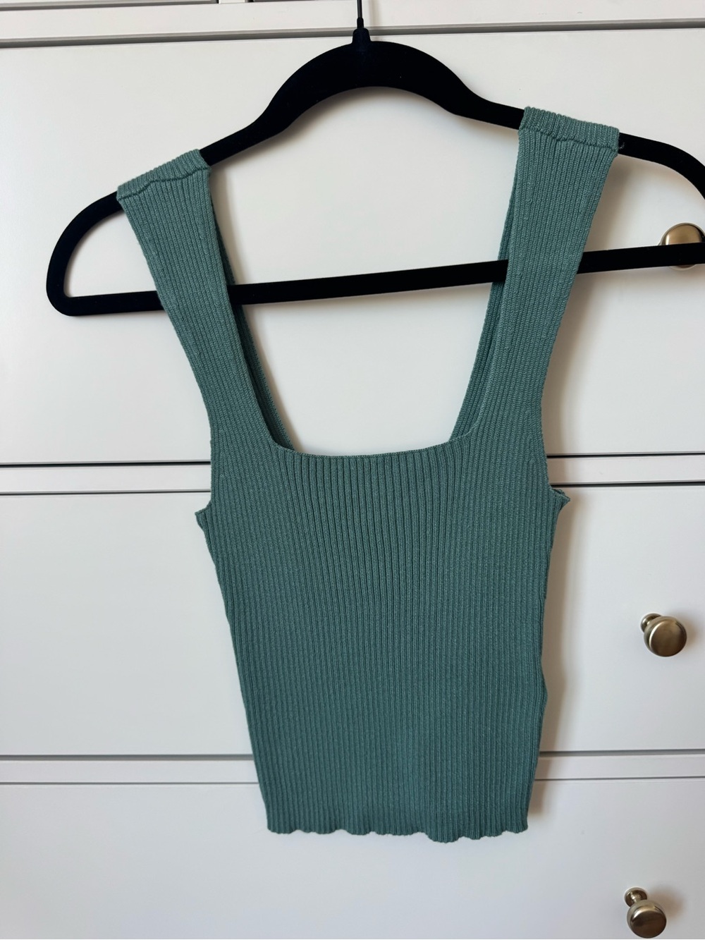 Abercrombie & Fitch Ribbed Square-Neck Crop Tank in Sage